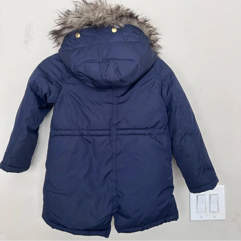 JCrew Crewcuts Boys Navy Fishtail Parka Coat Jacket Fur Size 6-8
